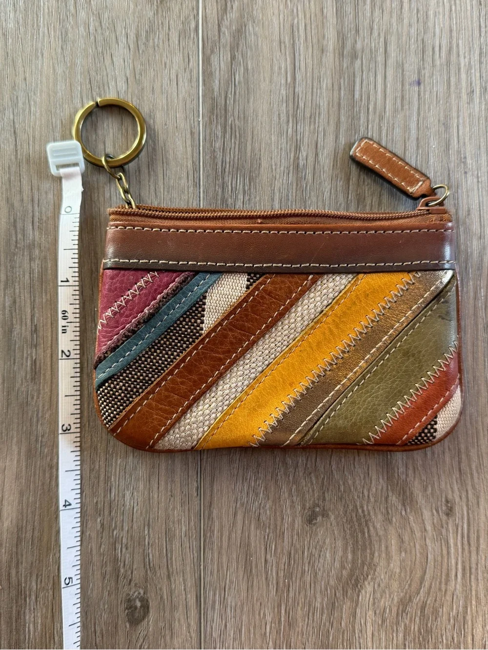 Fossil Leather Multi-Color Stripe Zip Pouch with Keyring